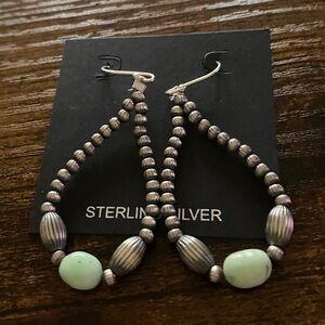 Native 925 Sterling Pearl And Paloma Turquoise  Dangle Earrings